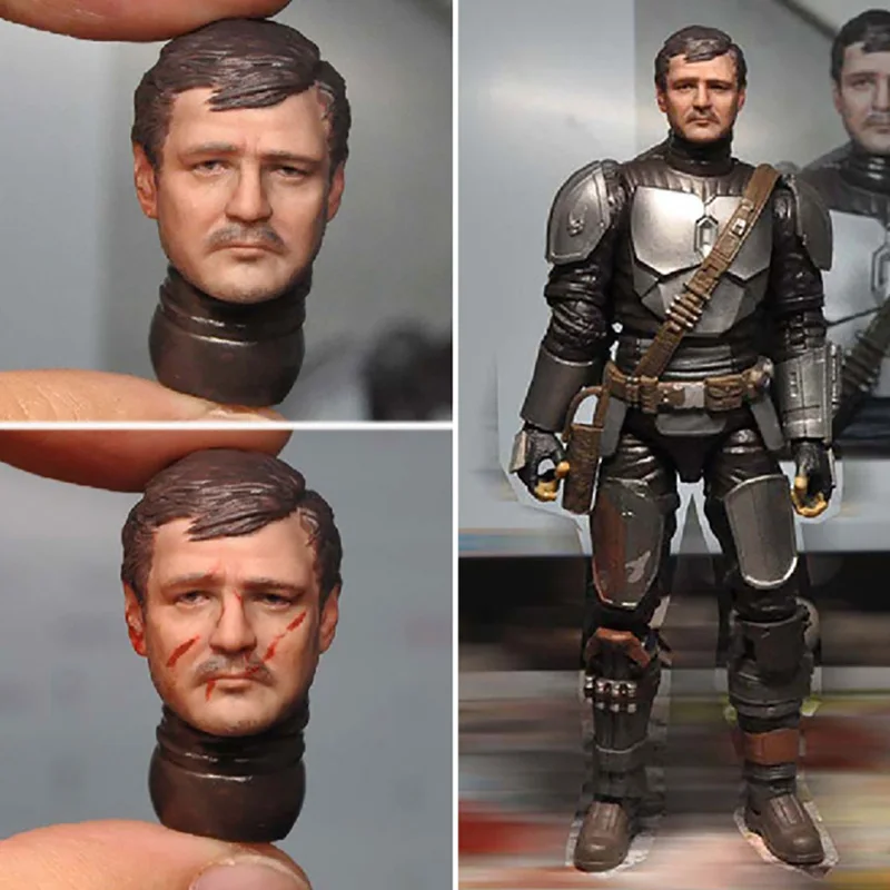 1/12 Pedro Pascal Head Sculpt PVC Male Soldier Head Carving Fit 6 inch Action Figure Body