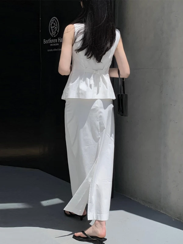 

Летний комплект Faion 2025 г., жилет Old Money Sle Svel и длинная юбка с разрезом, женский костюм из двух предметов, круглый ансамбль Ne...