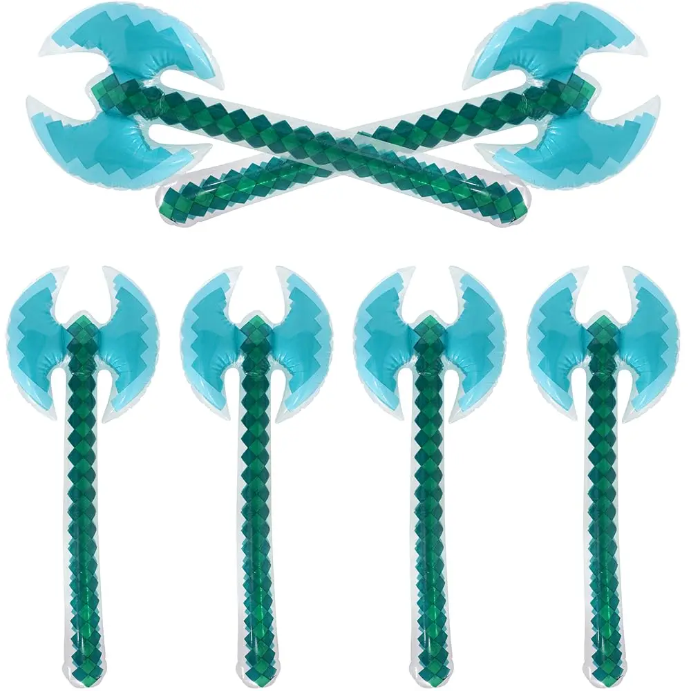 Fun Blow Up Pickaxe Swords Knife Toys Pirate Party Supplies, 6 Pack Diamond Pixel Craft Pick Axe Mattock Hoe Shovel Hatch