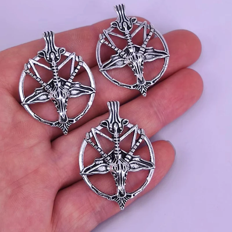 50pcs DIY Vintage Inverted Pentagram Satan Goat  Pendant charm  Baphomet charms Satanism  Unique Pagan Amulet Jewelry