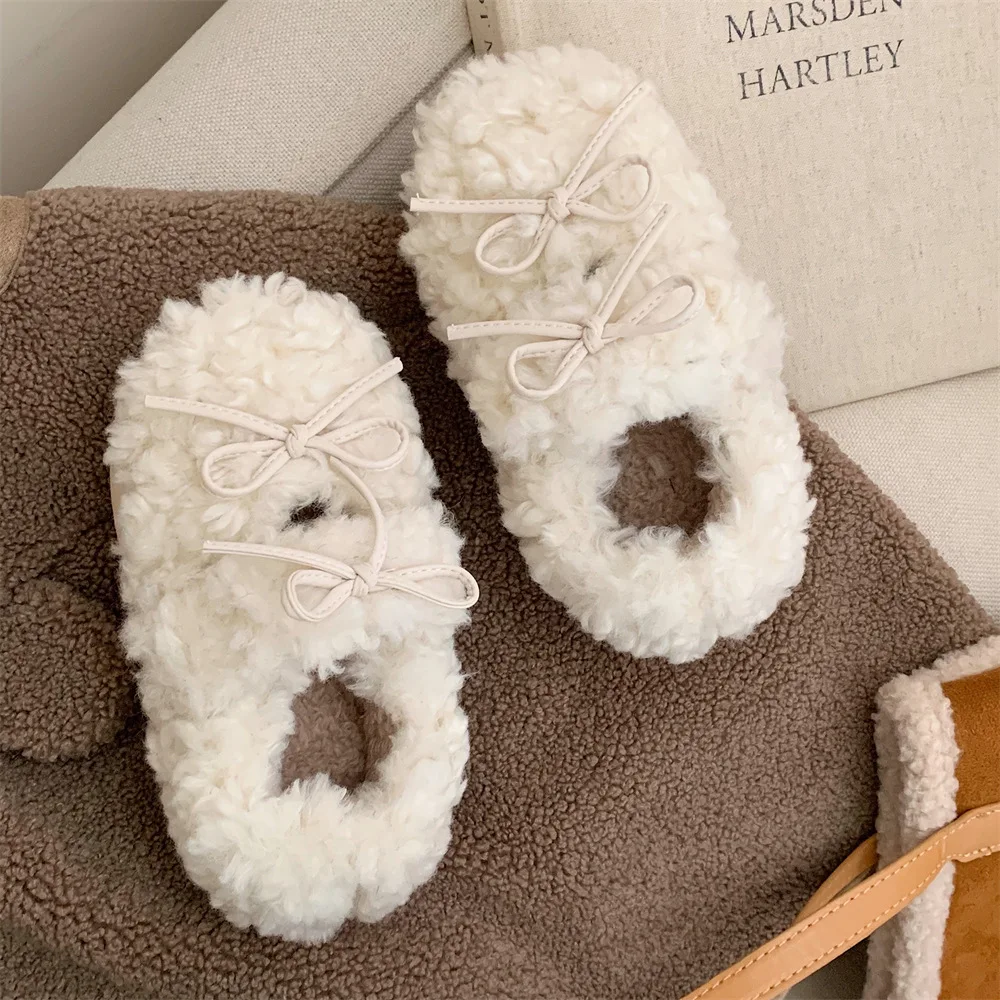 Kids Cotton Shoes Winter Children's Sweet Bow Hairy Shoes For Girls Korean Version Fashion With Plush Warm Bean Shoes