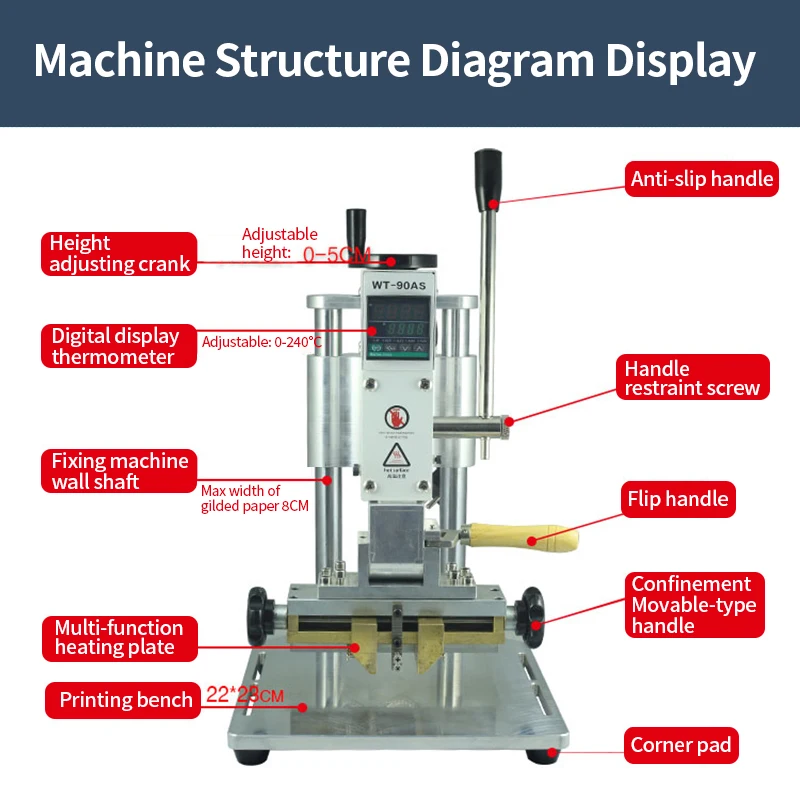 2 Axis Quick Replace Font Letters Foil Hot Stamping Machine Bronzing Device for Leather Manual Embosser with Positioning Slider