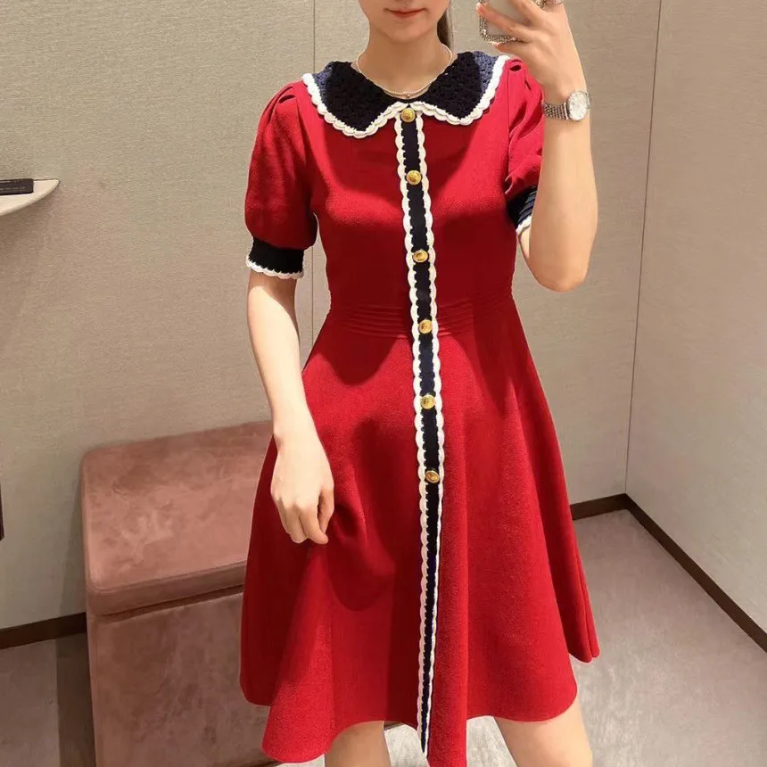 Handmade Faion Ele Floral Hook Dr Women's High Waist A-Line Skirt ort Sve Color Blo Spring Summer Autumn