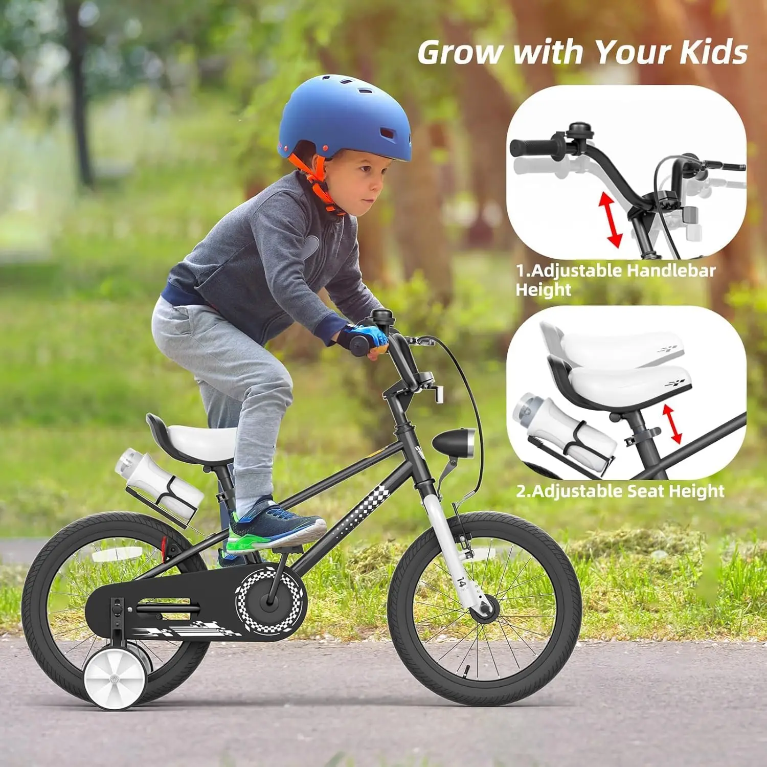 Rower dziecięcy 12 14 16 cali z kółkami pomocniczymi dla chłopców i dziewcząt w wieku 3+ lat, rower z uchwytem na bidon, dzwonkiem, Li