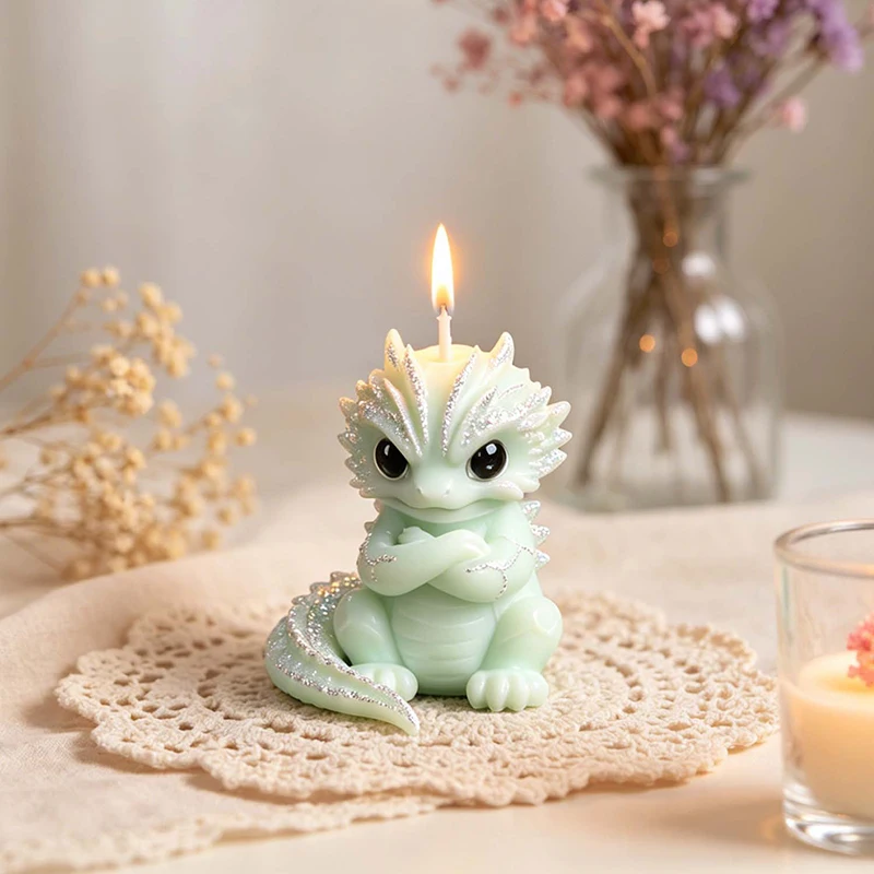 4 Style Cute Little Dragon Silicone Mold DIY Cartoon Dragon Handmade Aromatherapy Candle Concrete Gypsum Epoxy Resin Making Mold view 5