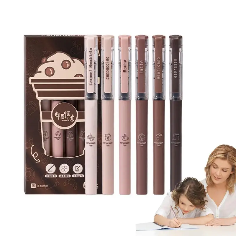 Coffee Pens 6x Fine Point Pen 5.71 Inches Portable Needle Tip Pens Funny School Supplies For Boys Girls