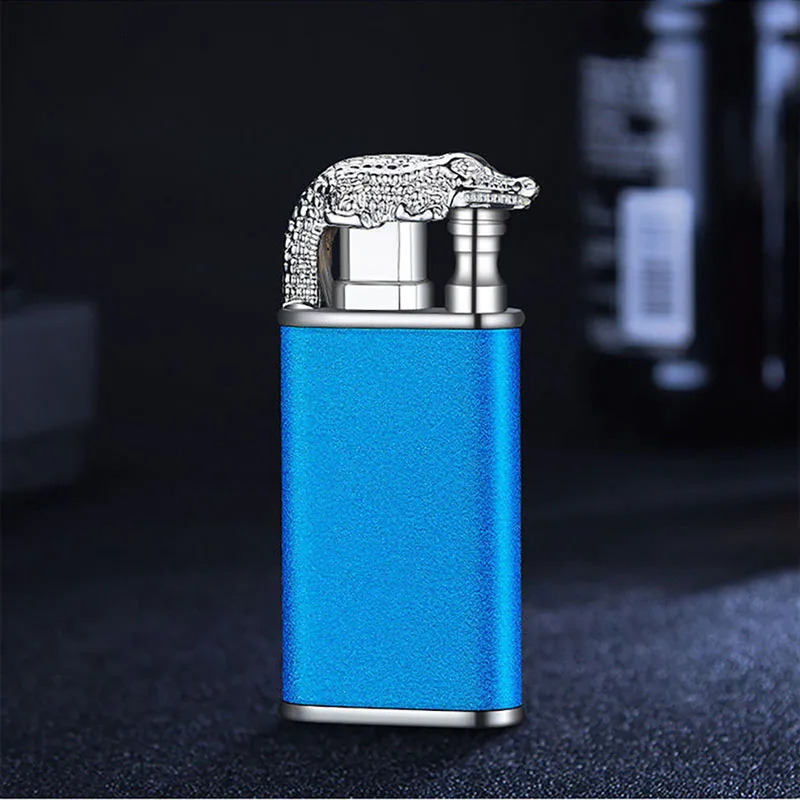 Hot Turbo Windproof Butane Gas Blue Flame High Power Metal Lighter Outdoor LED Light Barbecue Kitchen Cigar Lighter Men\'s Gifts