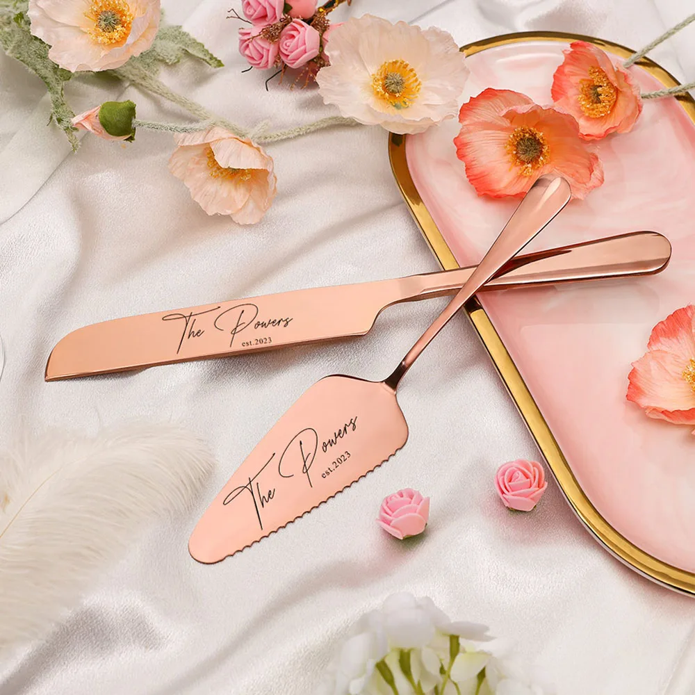 Custom Engagement Engraved Gold Cake Cutlery Set Wedding Name Cake Cutting Knife And Spatula Set Custom Wedding Decoration