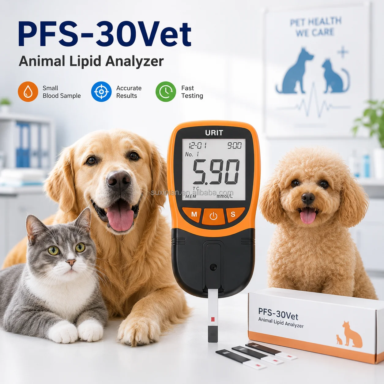 Multifunctional Veterinary Lipid Analyzer PFS-30Vet | Simultaneously Measures TC/HDL/TG & Calculates LDL and TC/HDL Ratio
