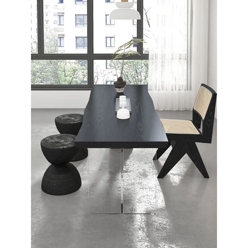 Black solid wood coffee table living room home light luxury high-end office acrylic creative tea table tea table carbonized larg