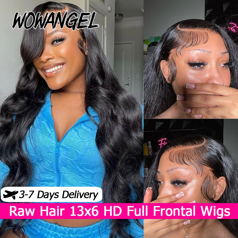 Wow Angel 34inch Body Wave Raw Hair 13x6 HD Lace Frontal Wig Human Hair 250 Density Pre Plucked Skins Melted Lace Front Wigs