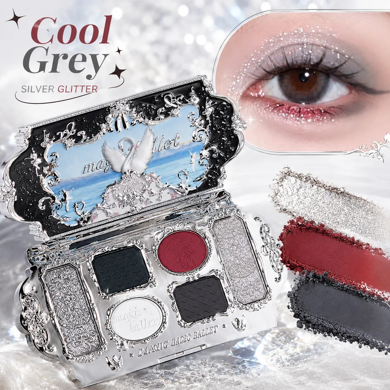 Image of 6-Farben Black Swan Lidschatten-Palette Kühle Töne Matt Glitzer Feiner Schimmer Augenschatten Gothic Smoky Eye Make-up Gesichtspalette