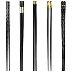 5 Pairs Black Gold Chopsticks Set Korean Food Sushi Sticks Chopsticks Reusable Non-slip Chopsticks Alloy Chinese Chopsticks