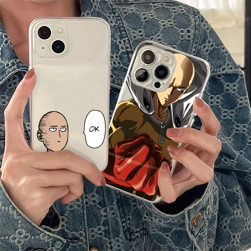 Cartoon One-Punch Man Phone Case Transparent For iPhone 15 13 14 12 11 Pro MAX XR X SE XS iPhone13 14 Mini