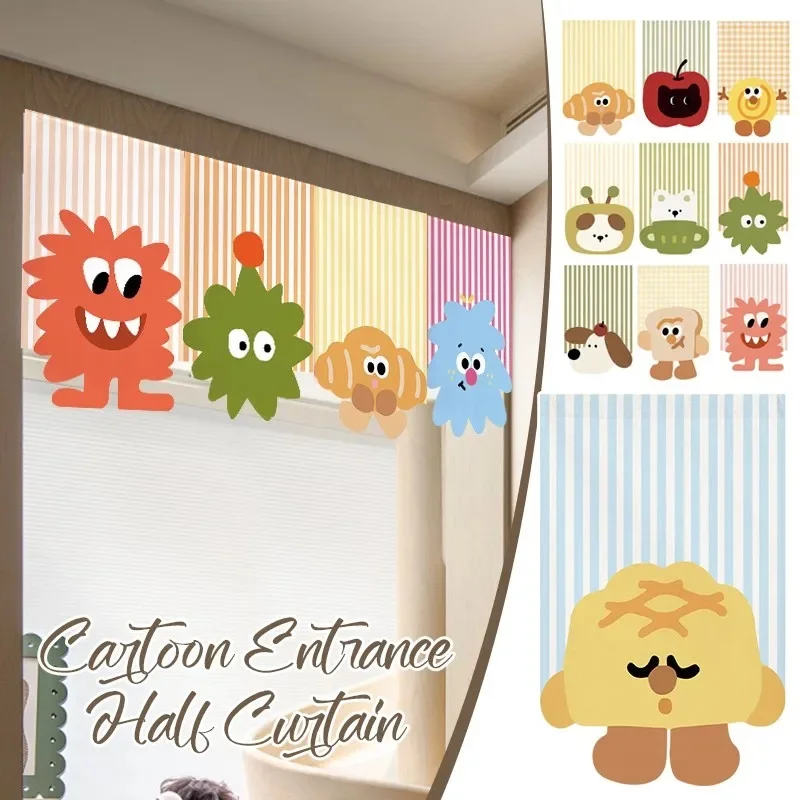 VIKAMA Cute Cartoon Monster Triangular Valance Curtain Funny Character Print Fabric Hanging Curtain for Kids Room Window Decor