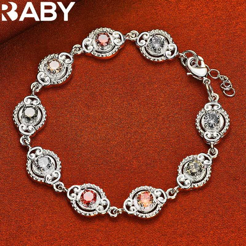 URBABY 925 Sterling Silver Multicolour Zircon Bracelet For Woman Wedding Engagement Party Fashion Charms Jewelry Gift