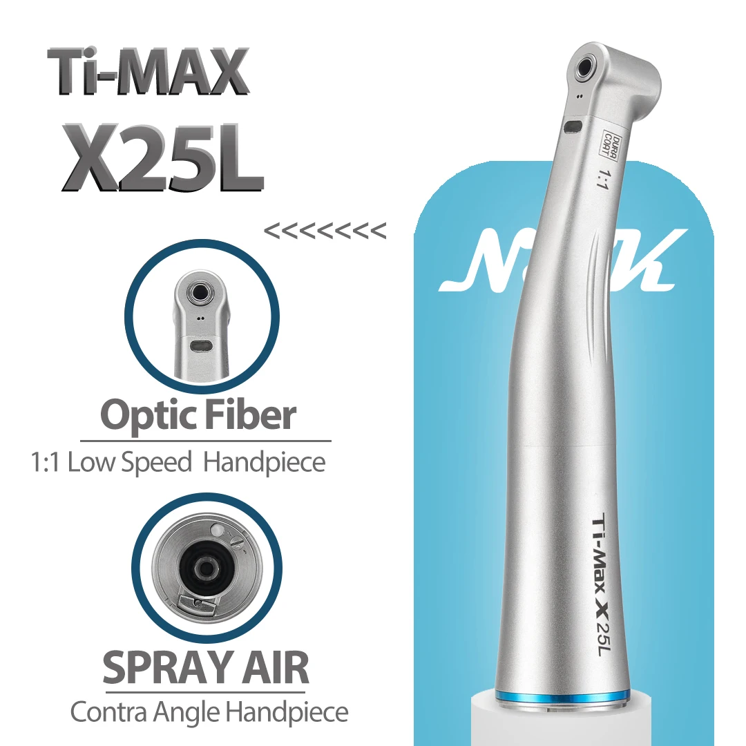 NSK Ti-MAX X25L Dental 1:1 Direct Drive Speed Fiber Optic Spray Air On/Off Switch Dentistry Low Speed Handpiece Fit E Type Motor