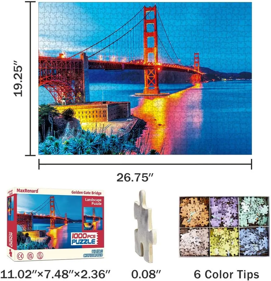 Maxrenard-Spiel 1000 Stück Puzzles weltberühmtes Lanscape Golden Gate Biridge mit Klebe blättern Kunst sammlung Spielzeug