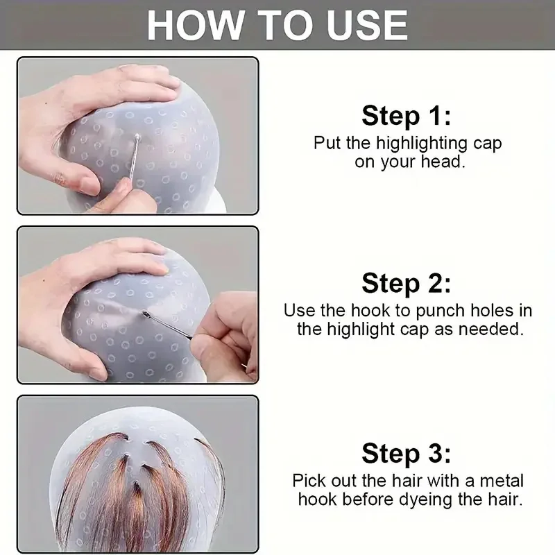 قابلة لإعادة الاستخدام سيليكون تلوين الشعر تسليط الضوء على غطاء مع خطاف معدني مقاومة للحرارة صبغ الشعر أداة صالون تصفيف الشعر البقشيش قبعات