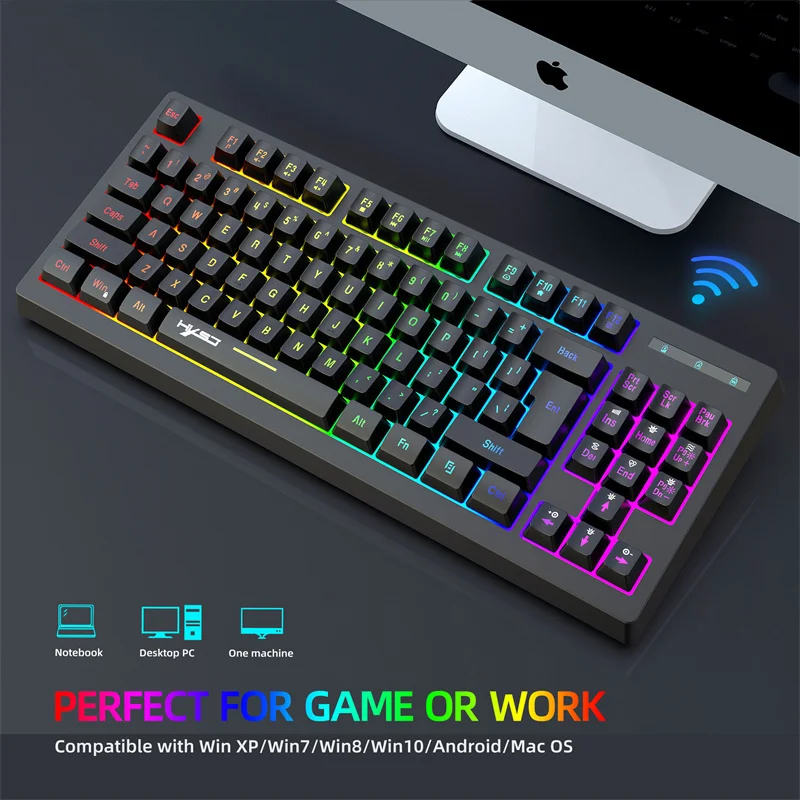 

Перезаряжаемая Беспроводная игровая клавиатура RGB 2,4G для ноутбука, ПК, офиса, дома, 87 клавиш, белый, черный, Тип C, высокое качество L100