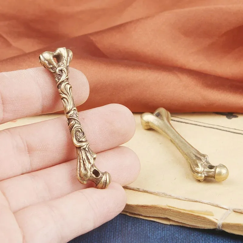 Retro Pure Copper Creative Bone Figurine Desktop Decor Ornaments Novelty Brass Gothic Pendant for Keychain DIY Accessory Gift - view 5