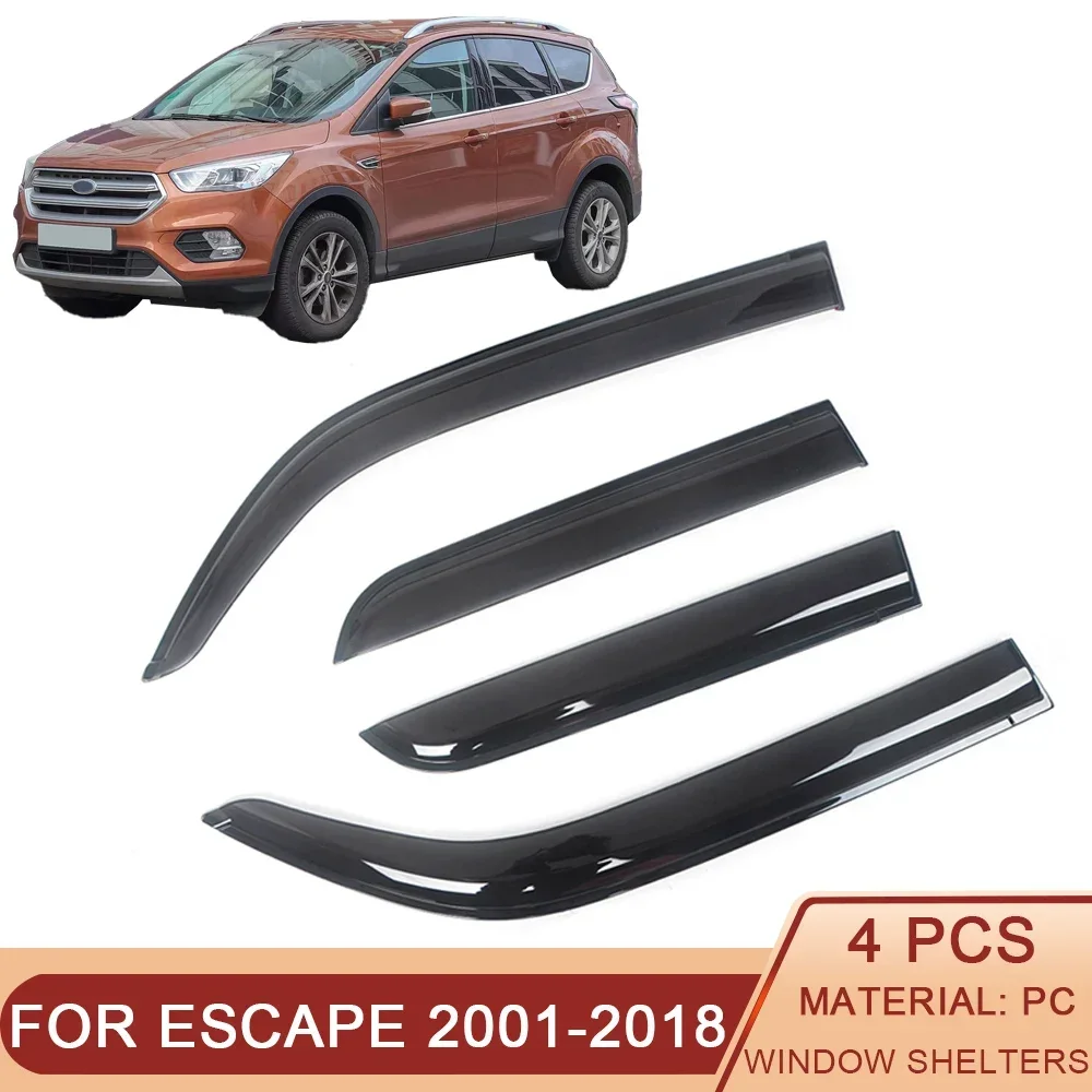 

For Ford Escape 2001-2018 Kuga Side Window Wind Deflectors Visors Black Rain Guard Door Visor Vent Shades Dark Smoke Ventvisor