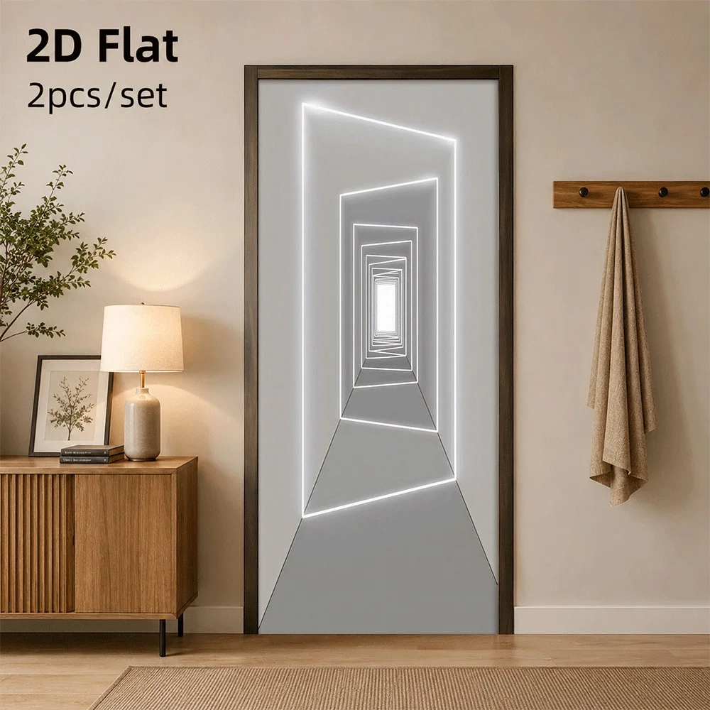 1 piece of visual extension door sticker creates infinite spatial sense, self-adhesive waterproof 2D flat surface