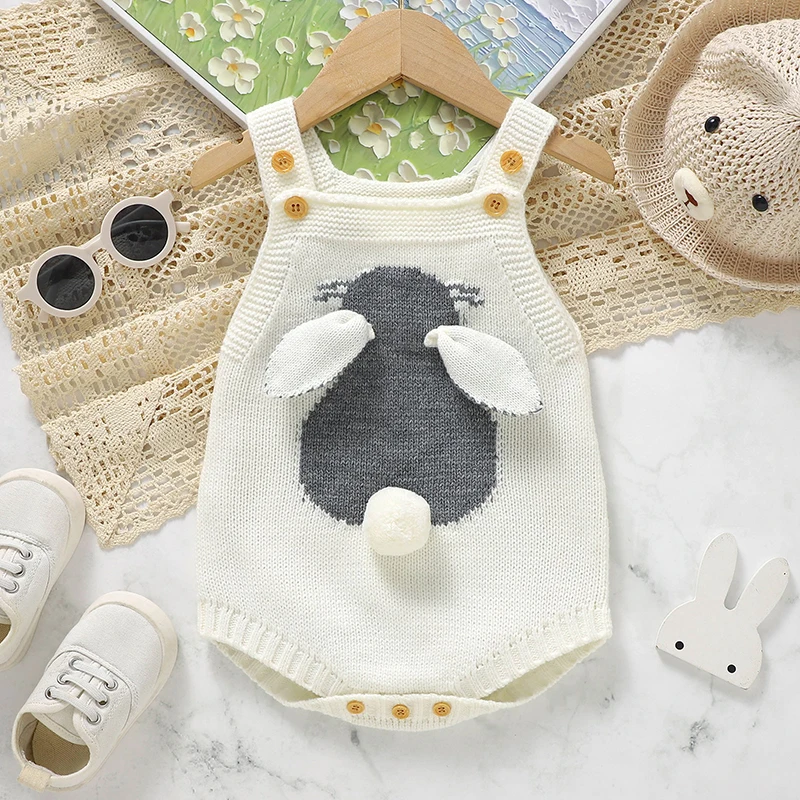 Baby Bodysuits Knitted Infant Girls Boy Sling Jumpsuit Sleeveless Newborn Kid Clothing Cute Cartoon Bunny 0-18M Overalls Fashion