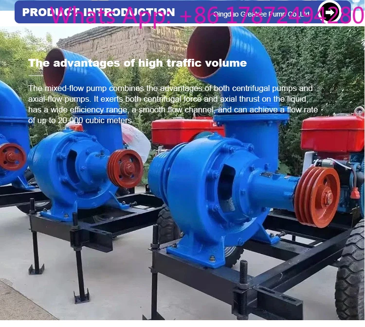 

12-Inch High-Flow Diesel Pump Mixed Flow Pump Iron/Cast Iron Pump Agricultural Irrigation Food Usage 40m Head