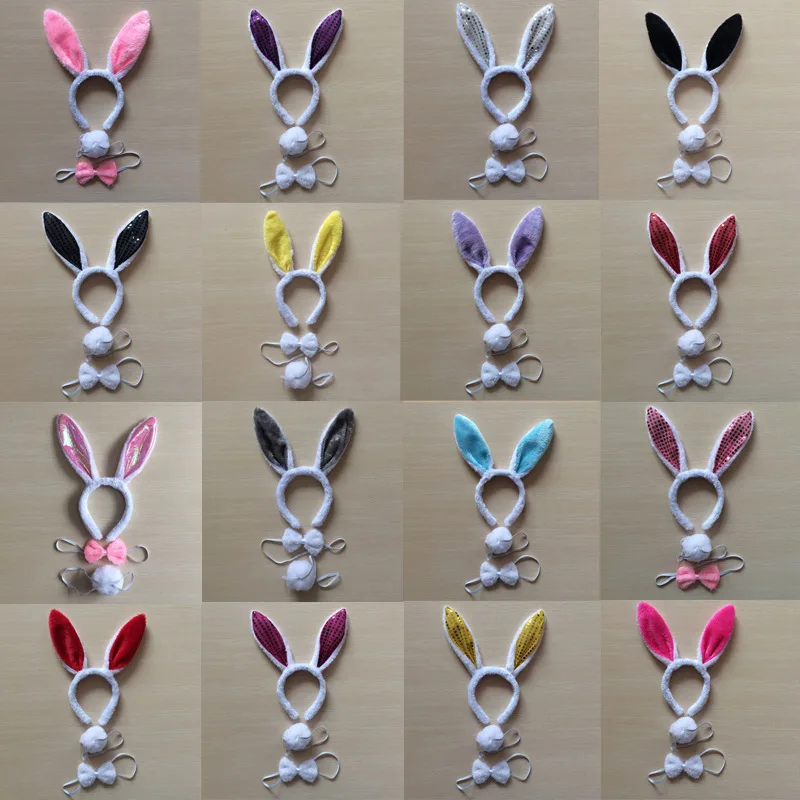 Children adult Bunny Ear Headband Set Black pink white blue Fancy Dress Costume Hen Party big Rabbit ear hairbands headwear tail