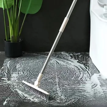 1pc Bathroom Floor Brush For Hotel, Hard Bristle Scrub Brush, Long Handle Bathroom Tub And Tile Cleaning Brush, Without Dead End 1