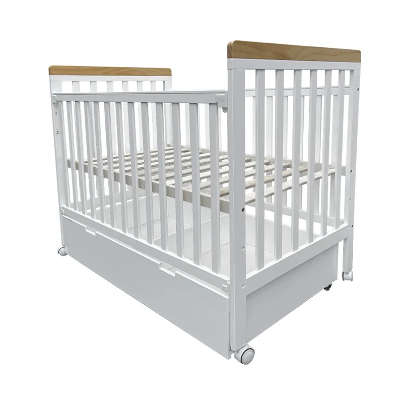 Solid Wood Baby Crib Lifting Multifunctional Movable Storage Newborn Splicing Bed Crib for Nursery