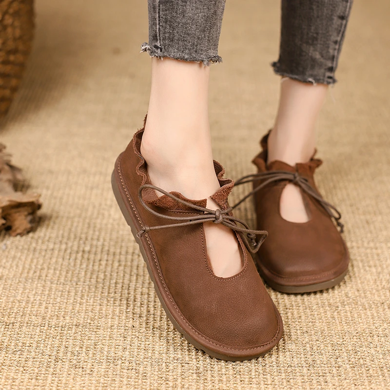 Spring Summer Soft Artmu Original Flats Shoes for Women Lace Up Genuine Leather Comfort Luxury Elegant Shoes for Ladies Zapatos