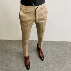 남성용 슬림핏 단추 세트 팬츠, 비즈니스 원피스, 단색 세트 바지, 패션 하이 퀄리티, 용수철 신상, 2024