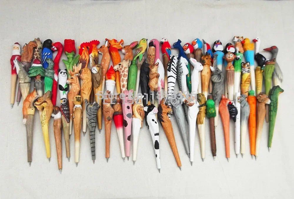 Wooden folk art animal carving new creative ballpoint Animal Pen, Shape Pen, Wood Pens, Hand Carved Pen