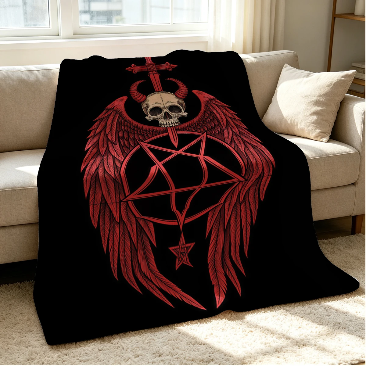 Demon Mark Flannel Blanket Warm Soft Halloween Christmas Couch Warm Cozy Decorative Decor Gift for All Season