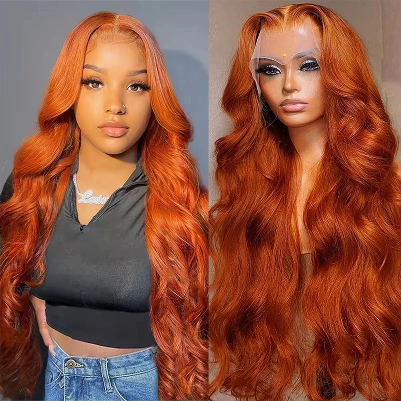 

Orange Ginger 13x6 Hd Lace Frontal Wig 30 34 Inch Transparent Colored Human Hair Wigs Brazilian 13x4 Body Wave Lace Front Wig