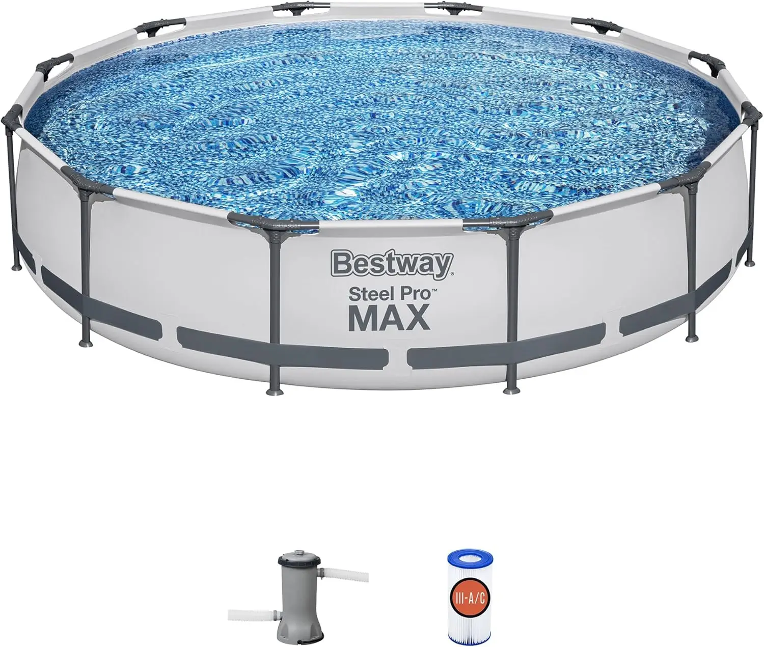 

Steel Pro MAX Above Ground Swimming Pool (12' x 30") | Round Outdoor Backyard Family Pool | Includes 530 GPH Pump