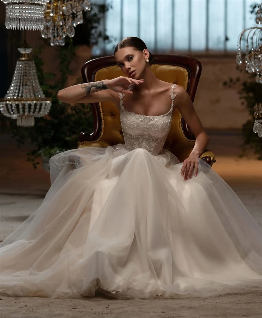 

Customized Elegant Ivory Organza Wedding Dress Formal Scoop Sleeveless Bridal Gowns Sexy A-Line Court Train Vestido De Novia