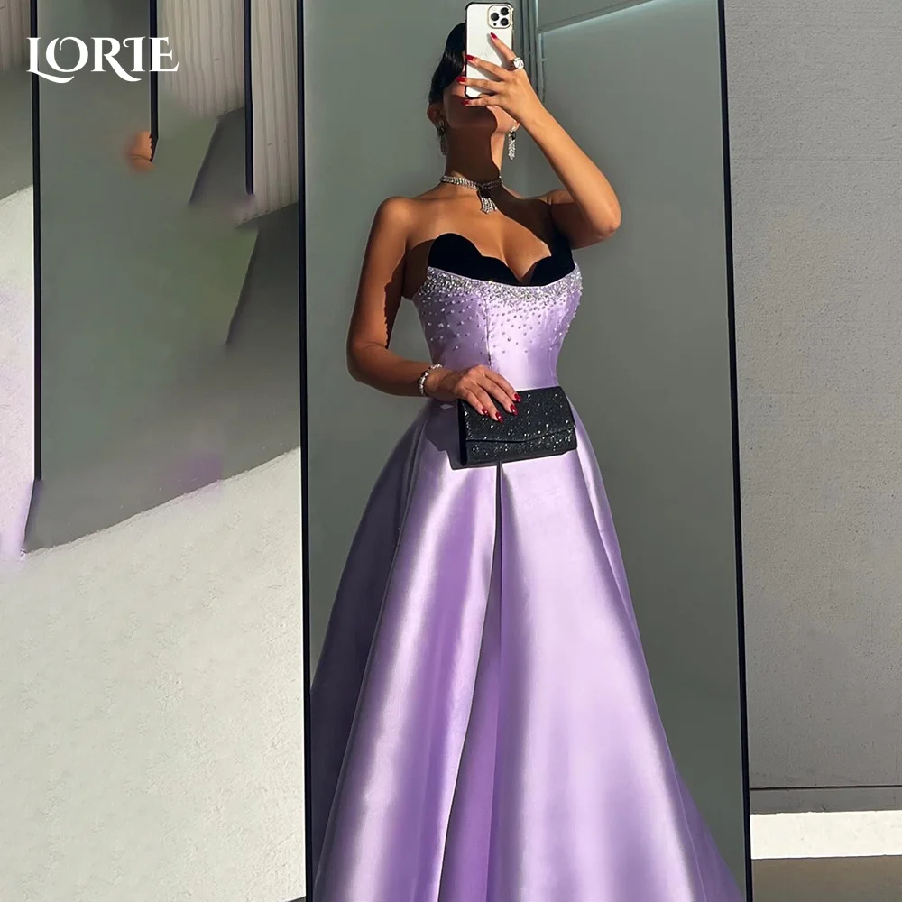 

LORIE Strapless A-line Evening Dresses Sweetheart pleats Backless Pearls Prom Dress Shiny Arabia Dubai Party Gowns Customized