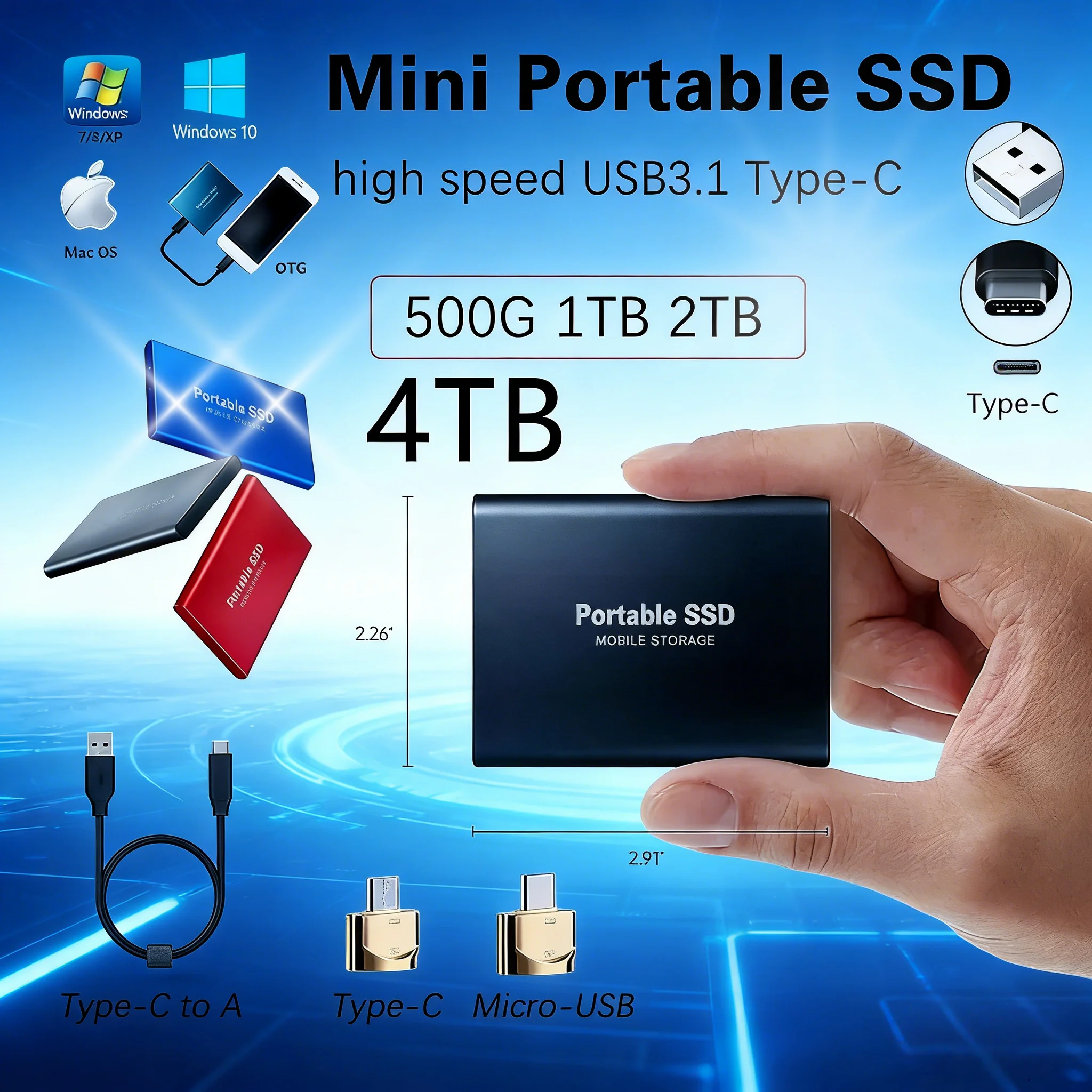 

Внешний твердотельный накопитель Lenovo Portable SSD Type-C USB 3.1 высокой скорости 1 ТБ, 4 ТБ, 16 ТБ для ноутбуков, ПК и Mac