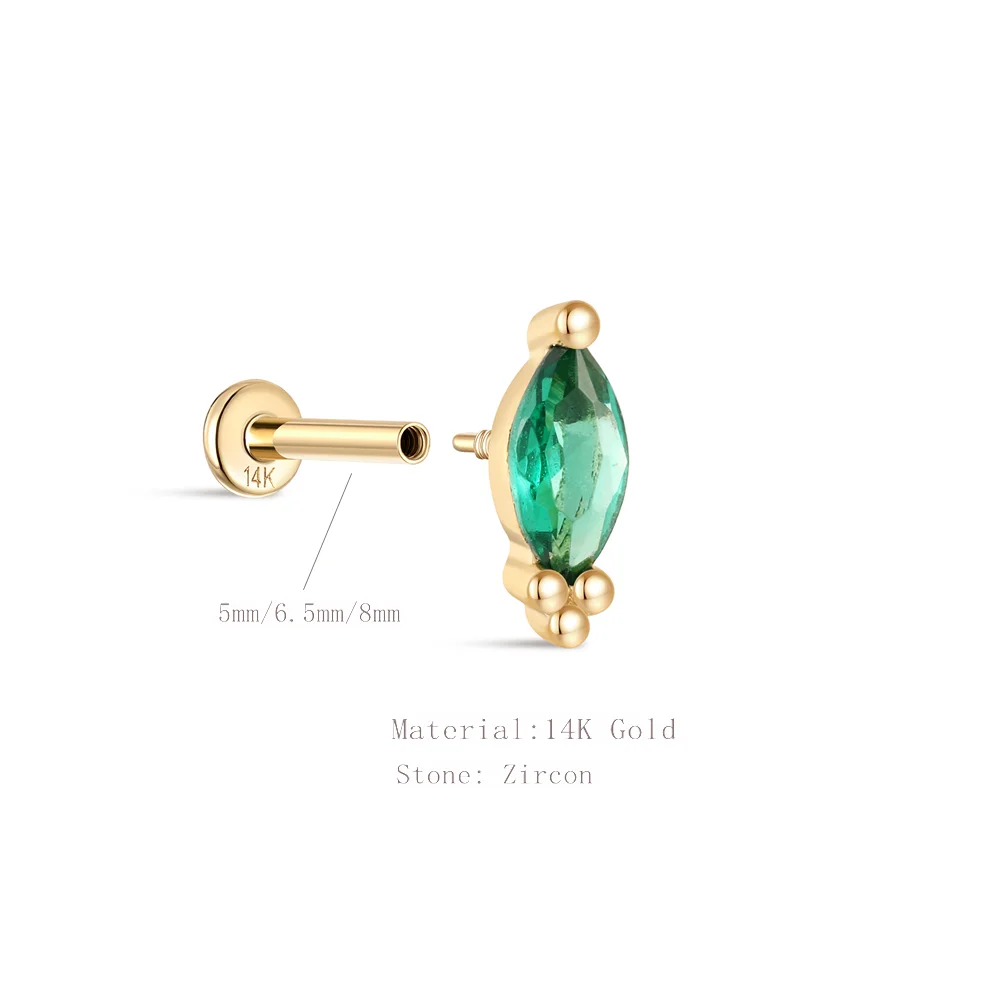 Aide 14K Solid Gold Colorful Gemstone Piercing Stud Earrings Floral & Chain Cartilage Studs for Women Bold Ear Stacking Jewelry