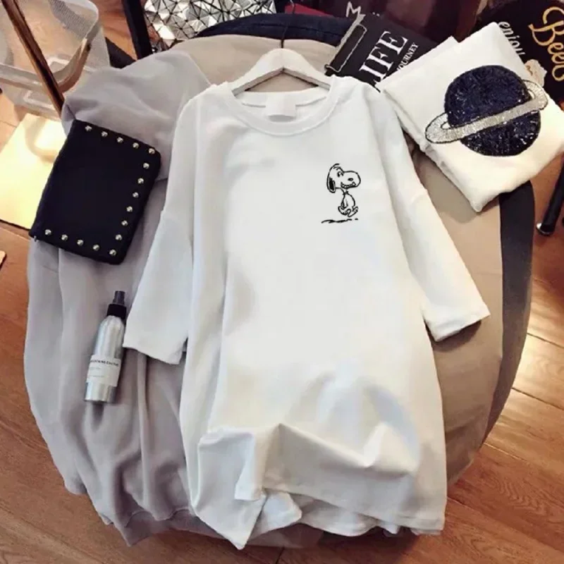 

Snoopy summer Short Sleeve T-Shirt Women's Mid-Length New Loose Summer Fashion Top Undershirt