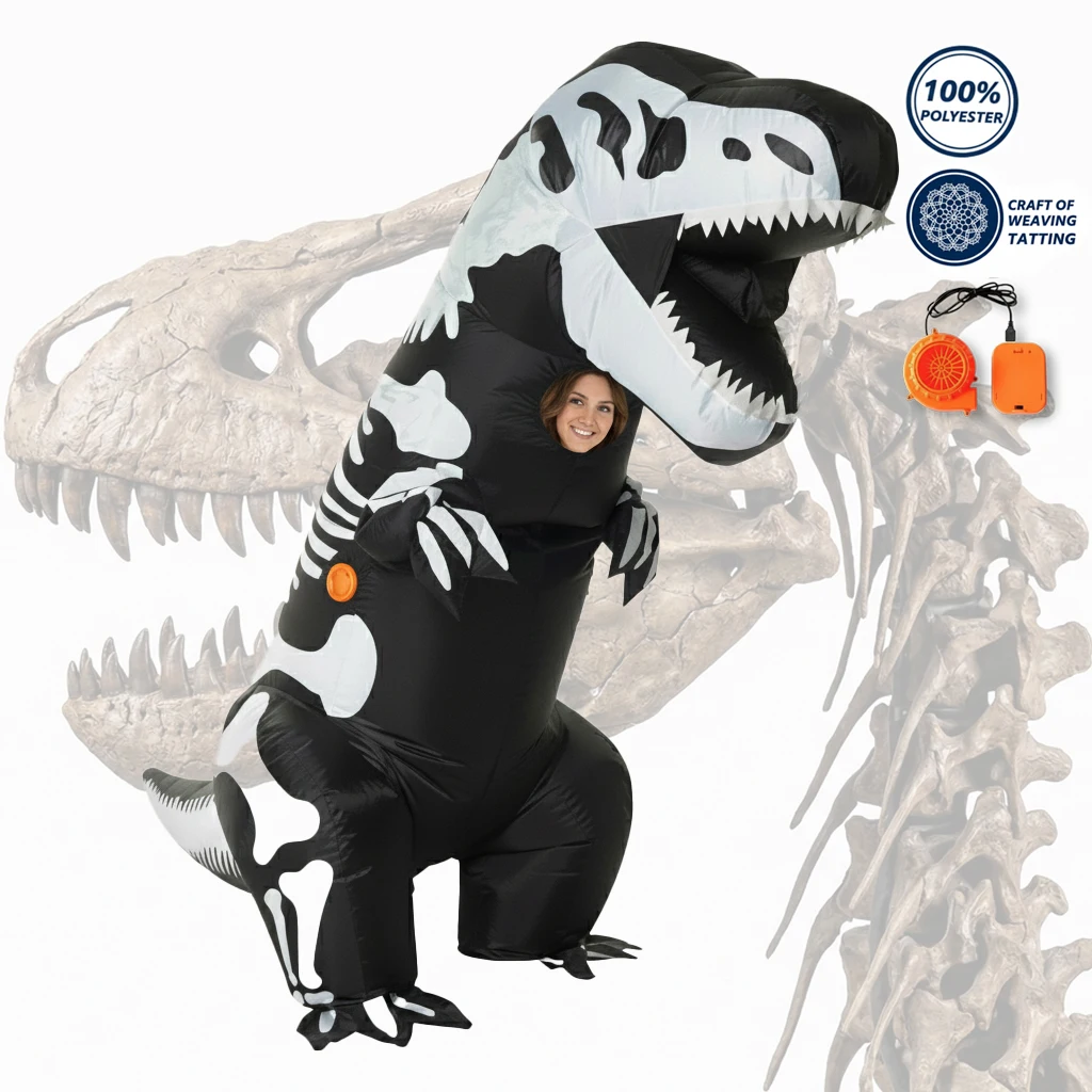 Disfraz de dinosaurio de esqueleto inflable para adultos, traje divertido de explosión t-rex, Cosplay de fiesta Unisex, regalo de vacaciones, juguete inflable