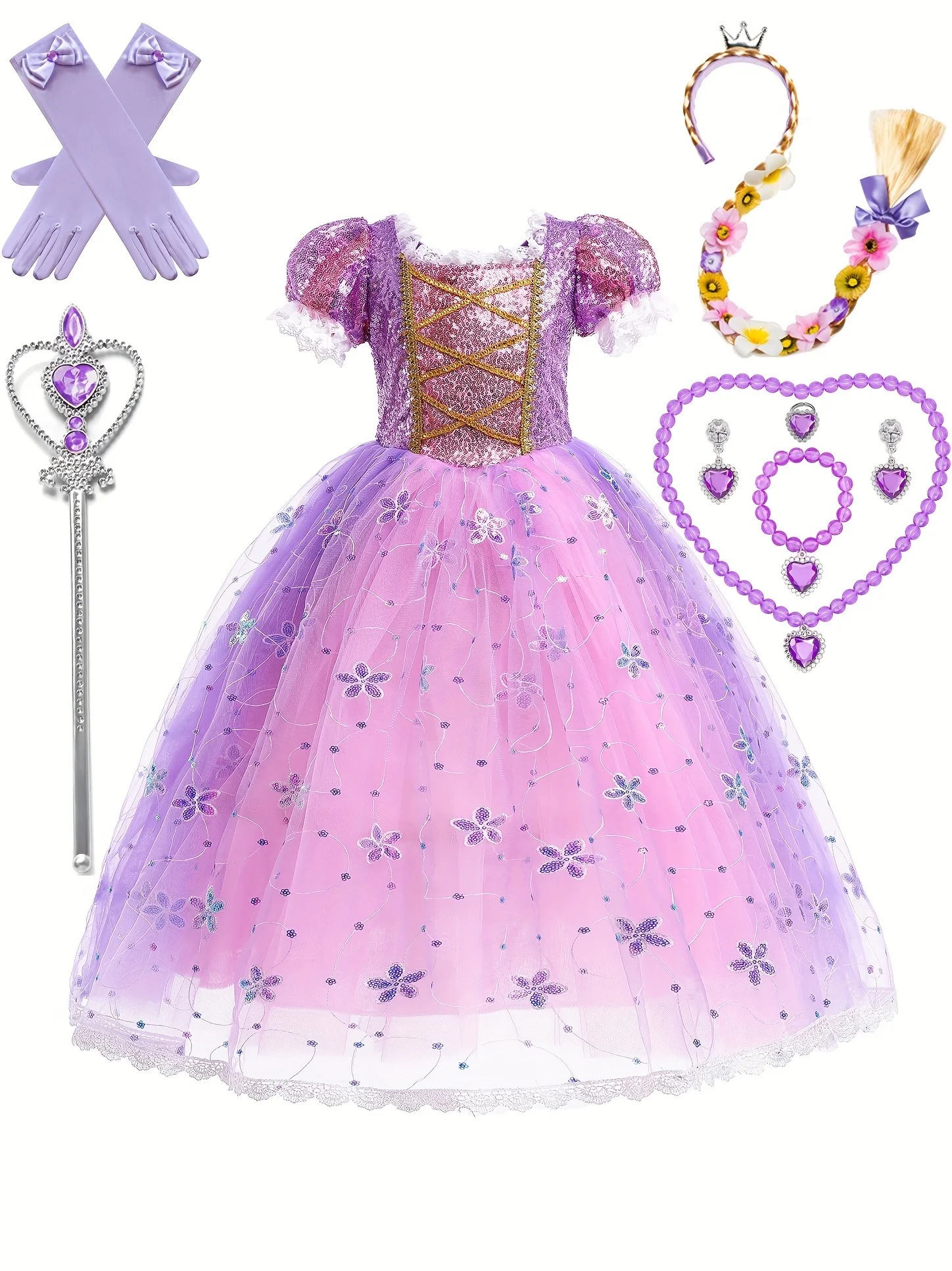 Girls' Sparkling Purple Princess Party Dress with Floral Sequin Detailing - Elegant Tulle Skirt for Birthdays, Halloween, and Special Occasions, Princess Dresses for Girls Girls' Sparkling Purple Princess Party Dress with Floral Sequin Detailing - Elegant Tulle Skirt for Birthdays, Halloween, and Special Occasions, Princess Dresses for Girls