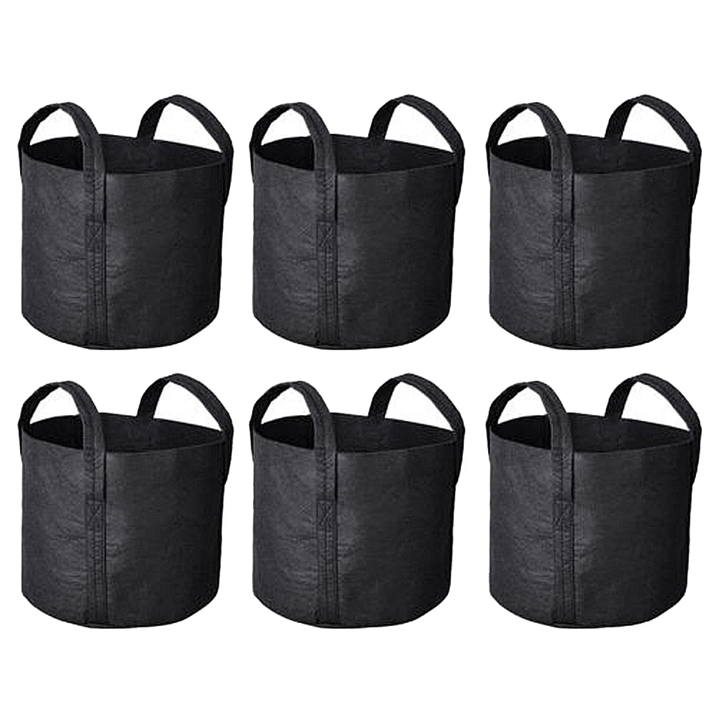 

6 pcs Felt Planting Bag Black Round Hanging Planter Lightweight Breathable Reusable for Plants Vegetables Herbs