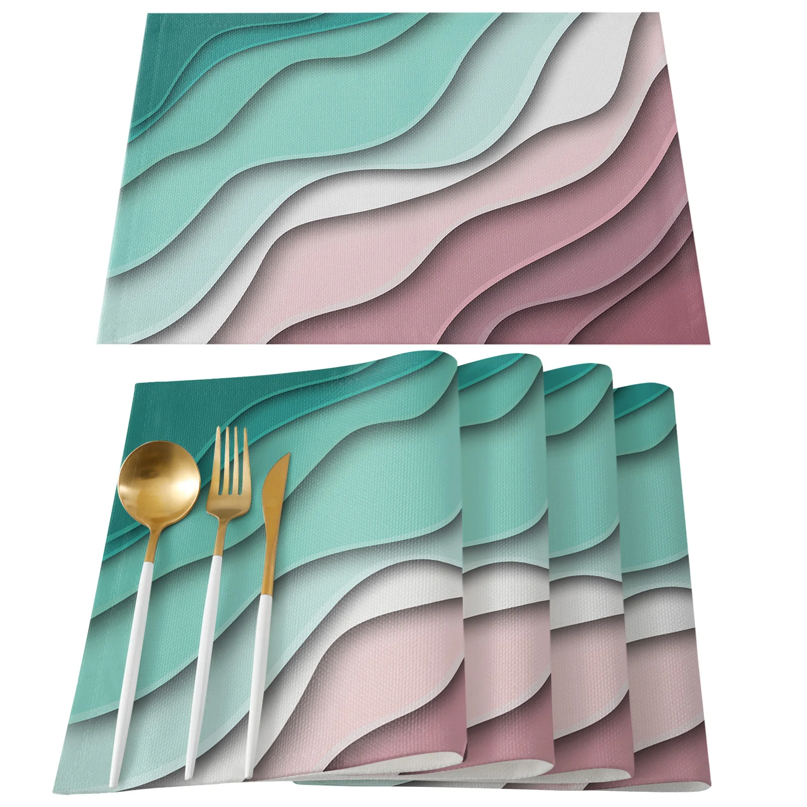 Green Gradient Geometric Placemat for Dining Table Tableware Mats 4/6pcs Kitchen Dish Mat Pad Counter Top Mat Home Decoration