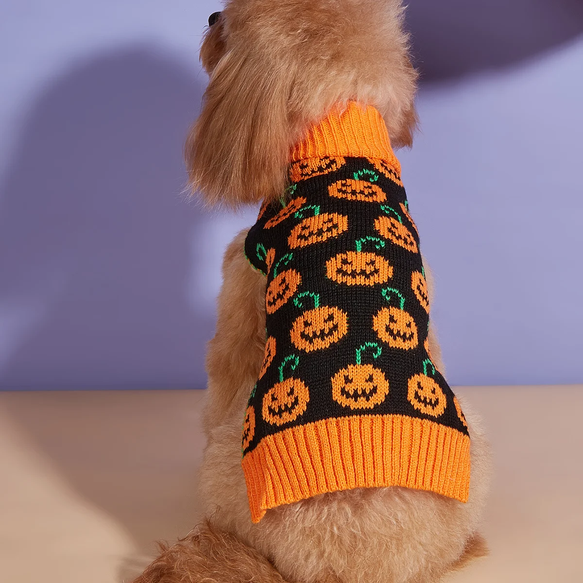 Halloween Dog Sweater Pumpkin Pet Turtleneck Sweater  Dog Knitwear Warm Cat Sweatershirt