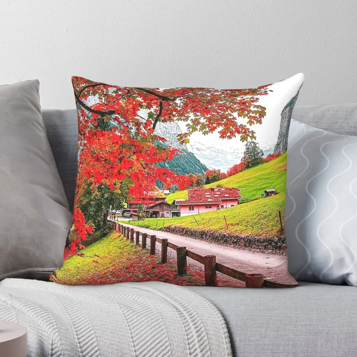 Switzerland Alps Ski Pillowcase Polyester Linen Velvet Pattern Zip Decorative Bed Cushion Cover