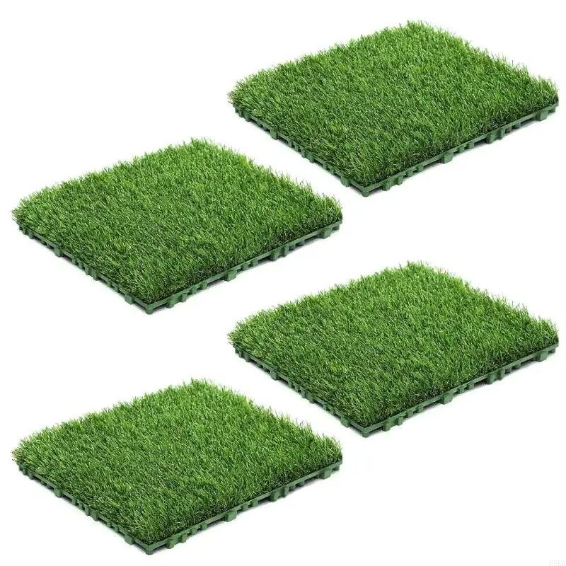   4Pcs Artificial Grass Lawn Carpet Garden Lawn Balcony Flooring Tiles Decoration Green Grass Turf Mat Rug Outdoor Garden